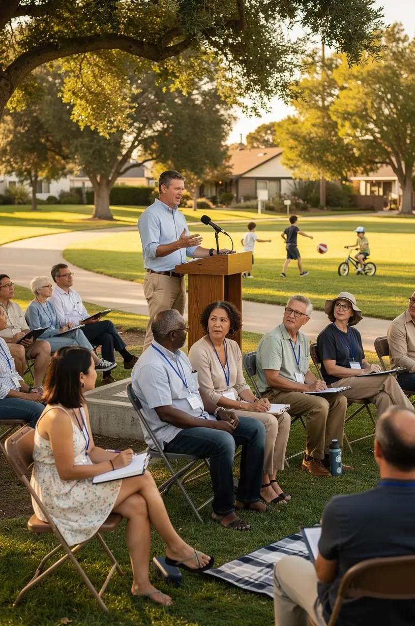 Community members engaging in a town hall meeting